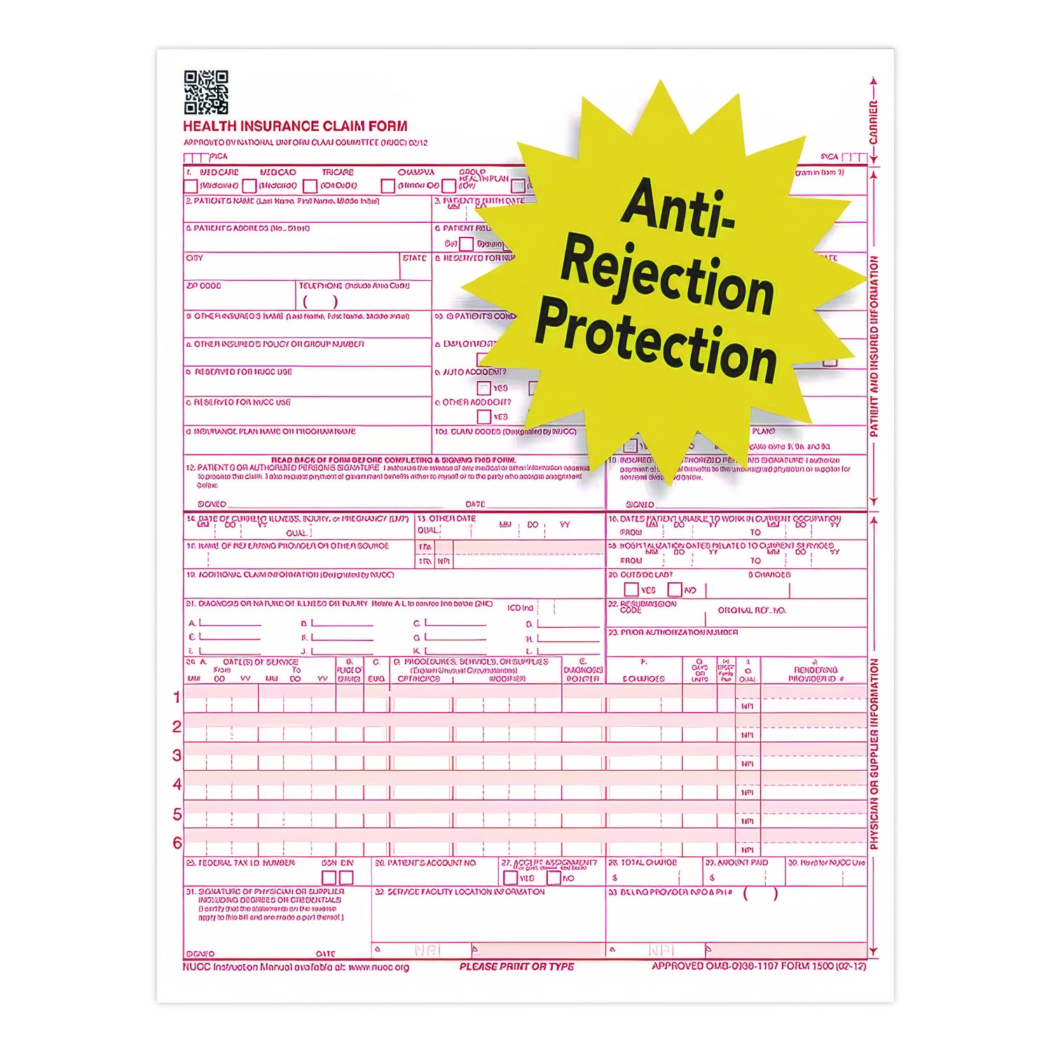 CMS 1500 Health Insurance Claim Form One Part No Copies 8 5 X 11 1 000 Forms Total Forms ComplyRight 