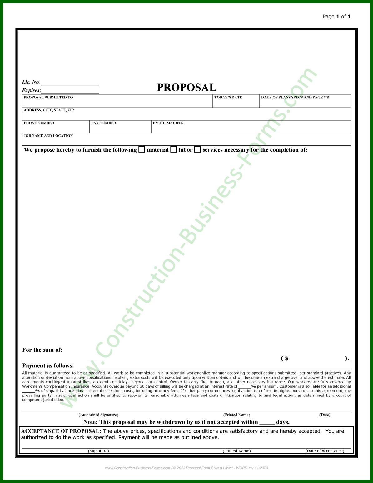 Printable Blank Bid Proposal Forms