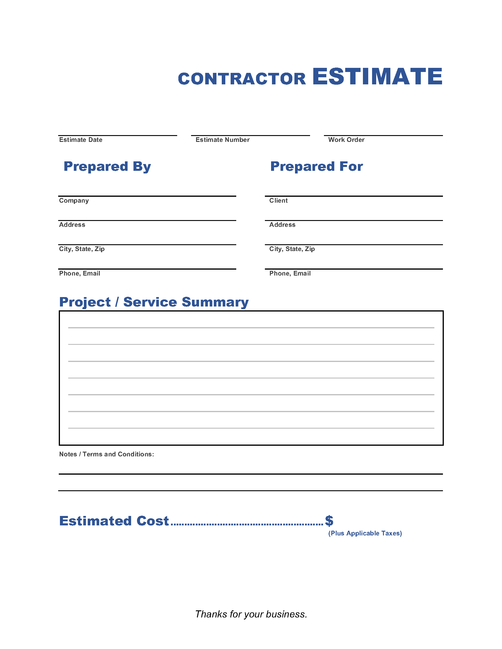 Contractor Estimate Template Invoice Maker Contractor Estimate Template Invoice Maker