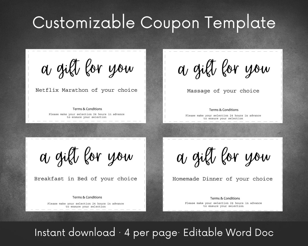 Customizable Coupon Template Personalize Set Of Coupons For A Gift Instant Download Editable Word Mother s Day Father s Day Birthday Etsy