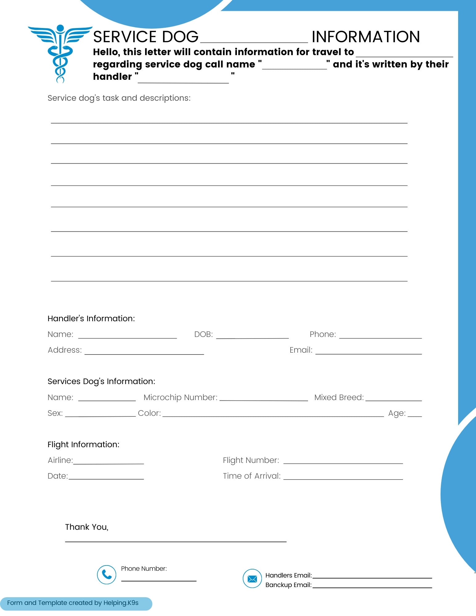 Free Printable Fillable Blank Service Dog Certificate