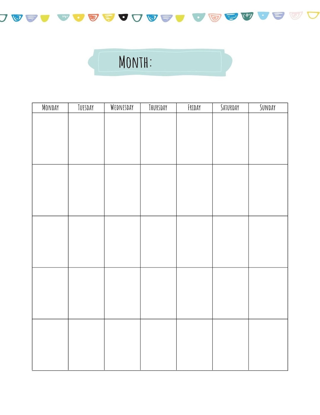 Free Printable Cute Blank Calendar