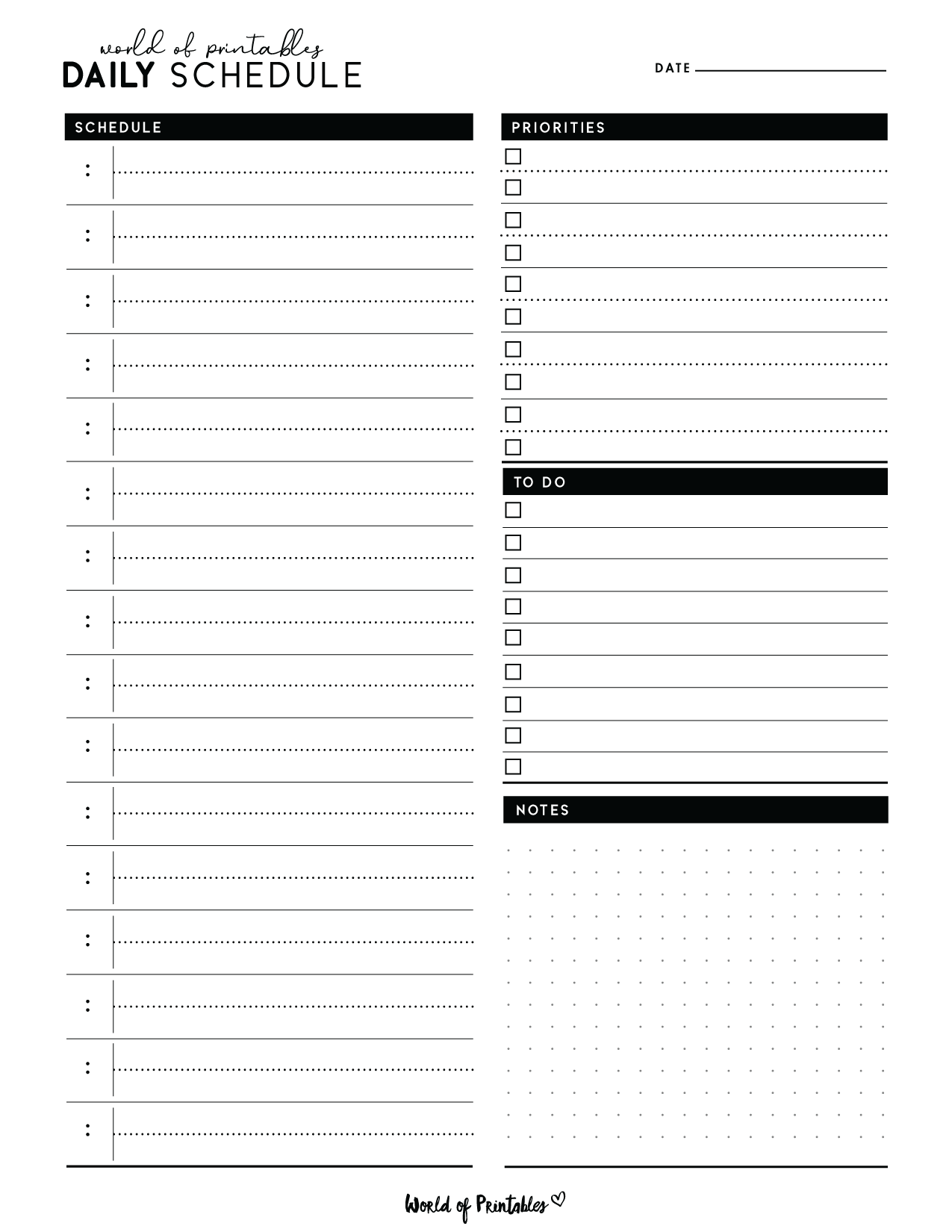 Blank Printable Schedule Template