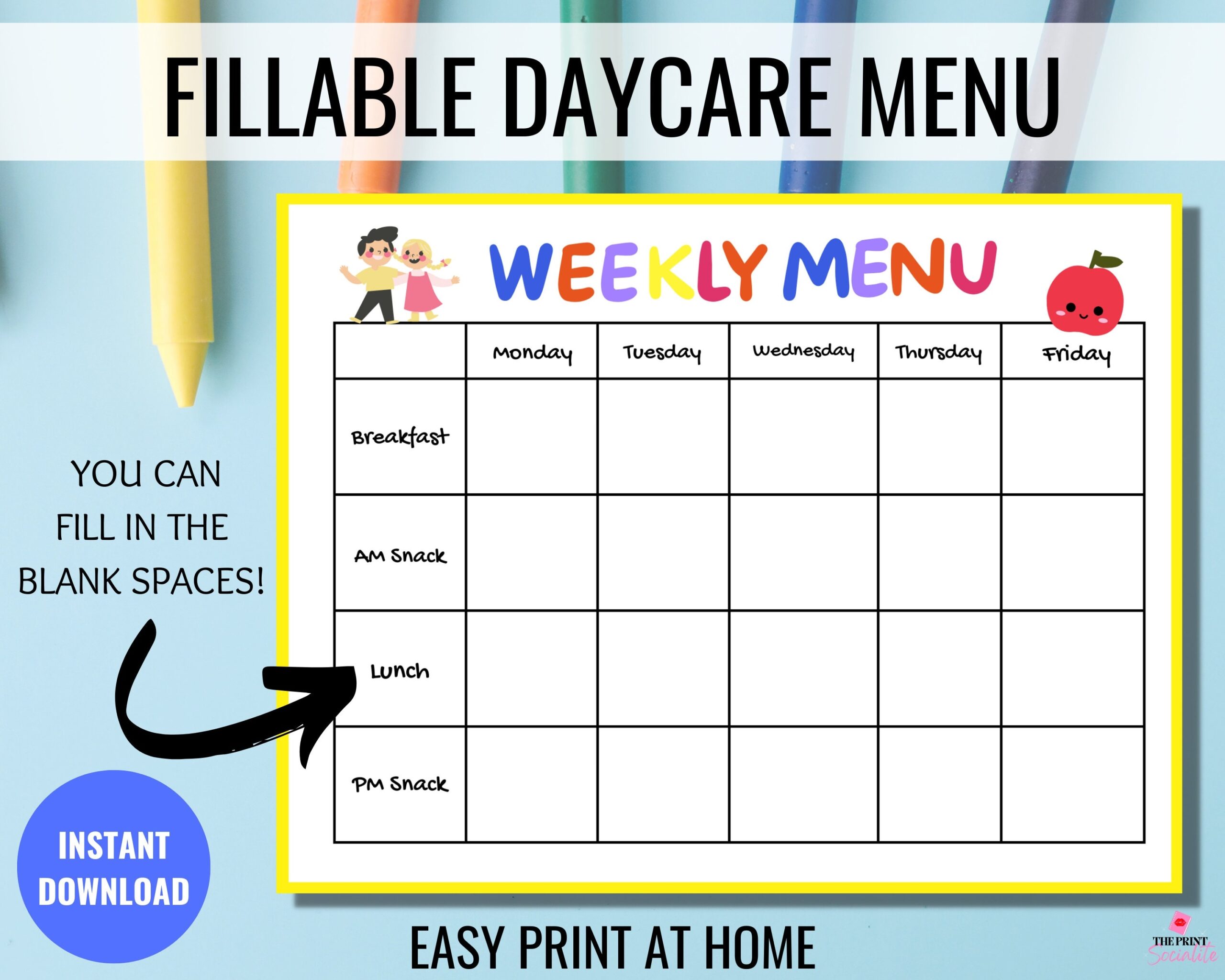 Printable Cacfp Blank Menu Forms