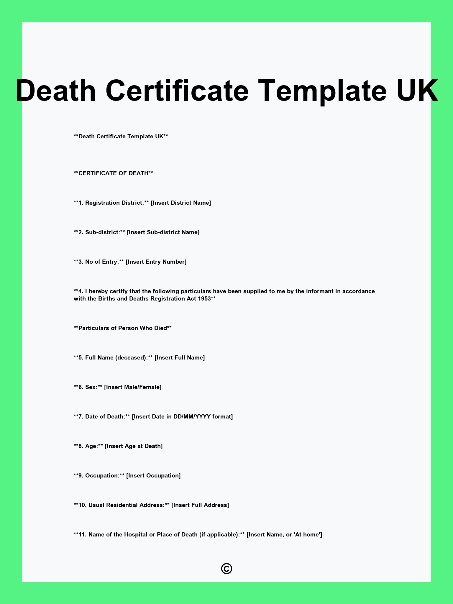 Death Certificate Template UK