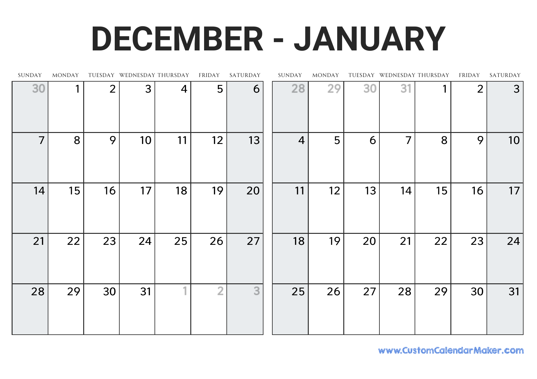 Blank Monthly Calendar December 2026 Printable Blank Monthly Calendar December 2026 Printable