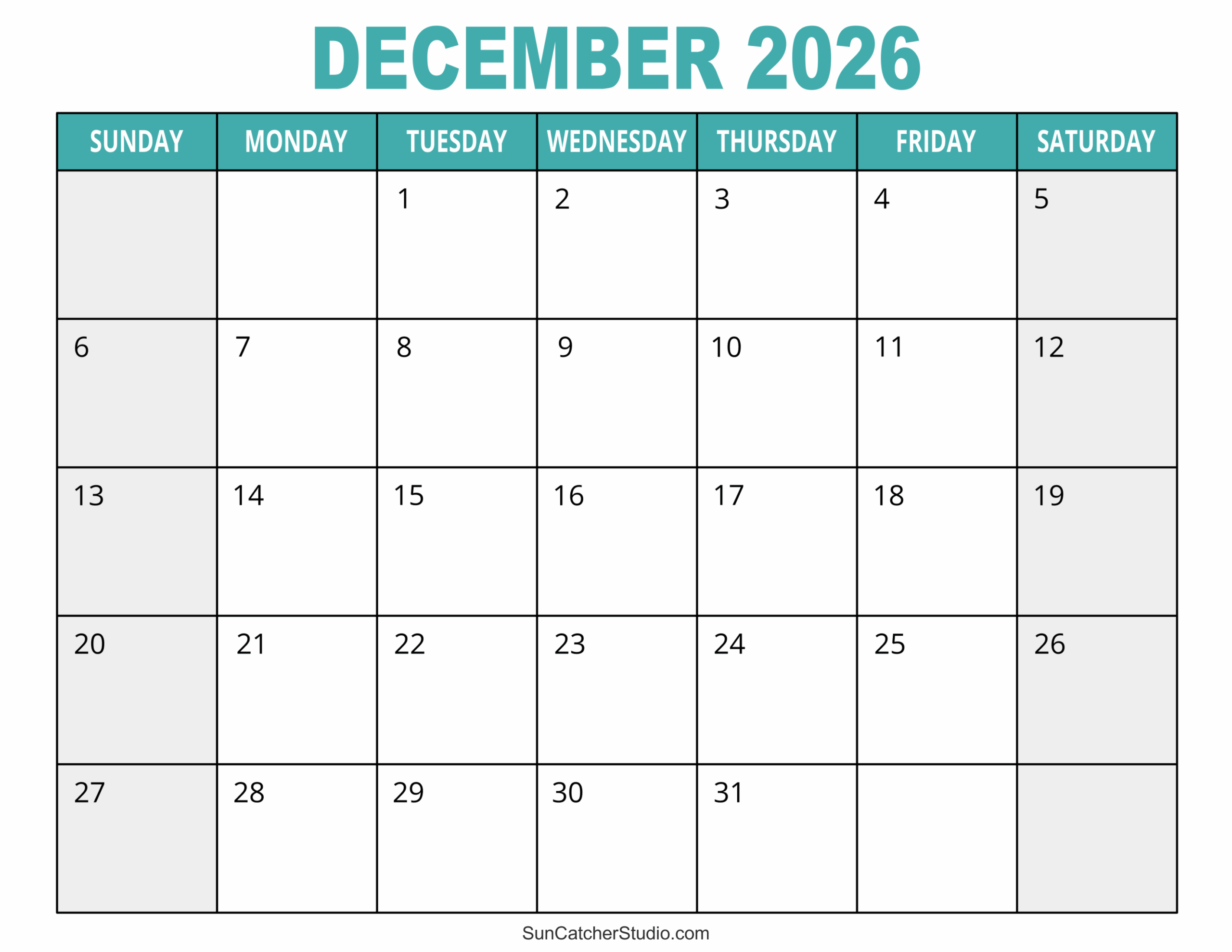 December 2026 Calendar Free Printable Free Printables Monograms Design Tools Patterns DIY Projects