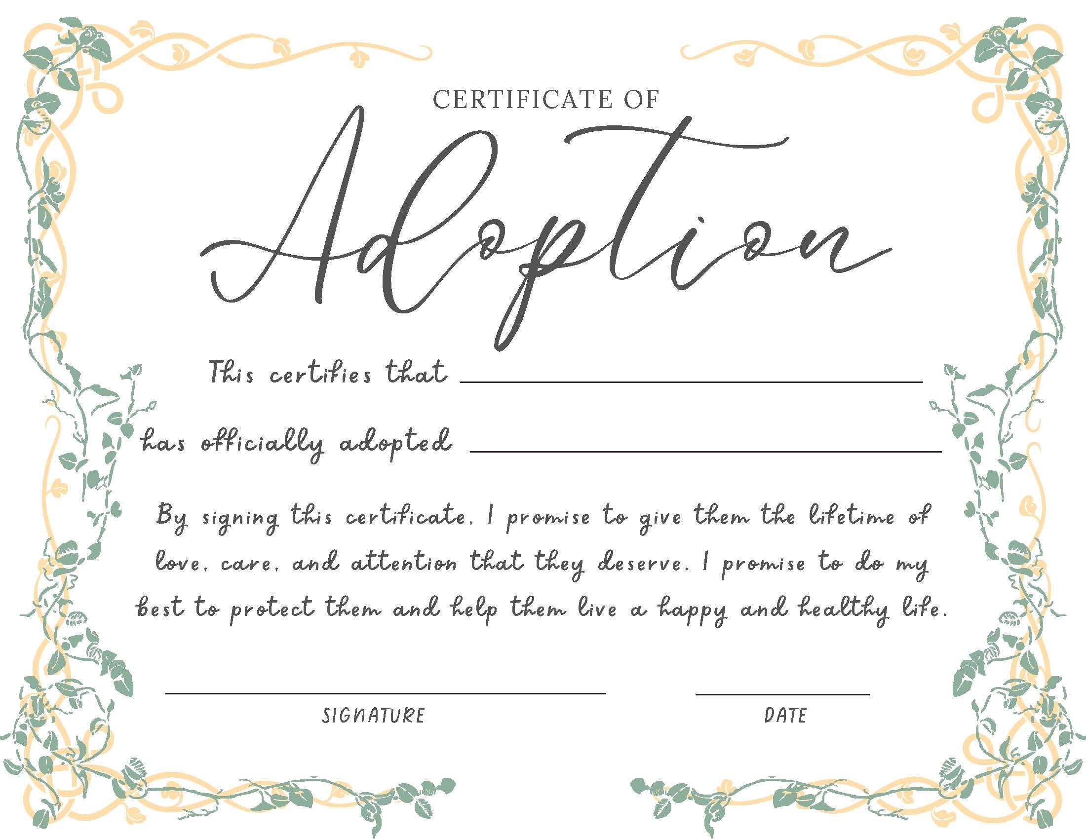 DIGITAL DOWNLOAD Adoption Certificate royalty Etsy