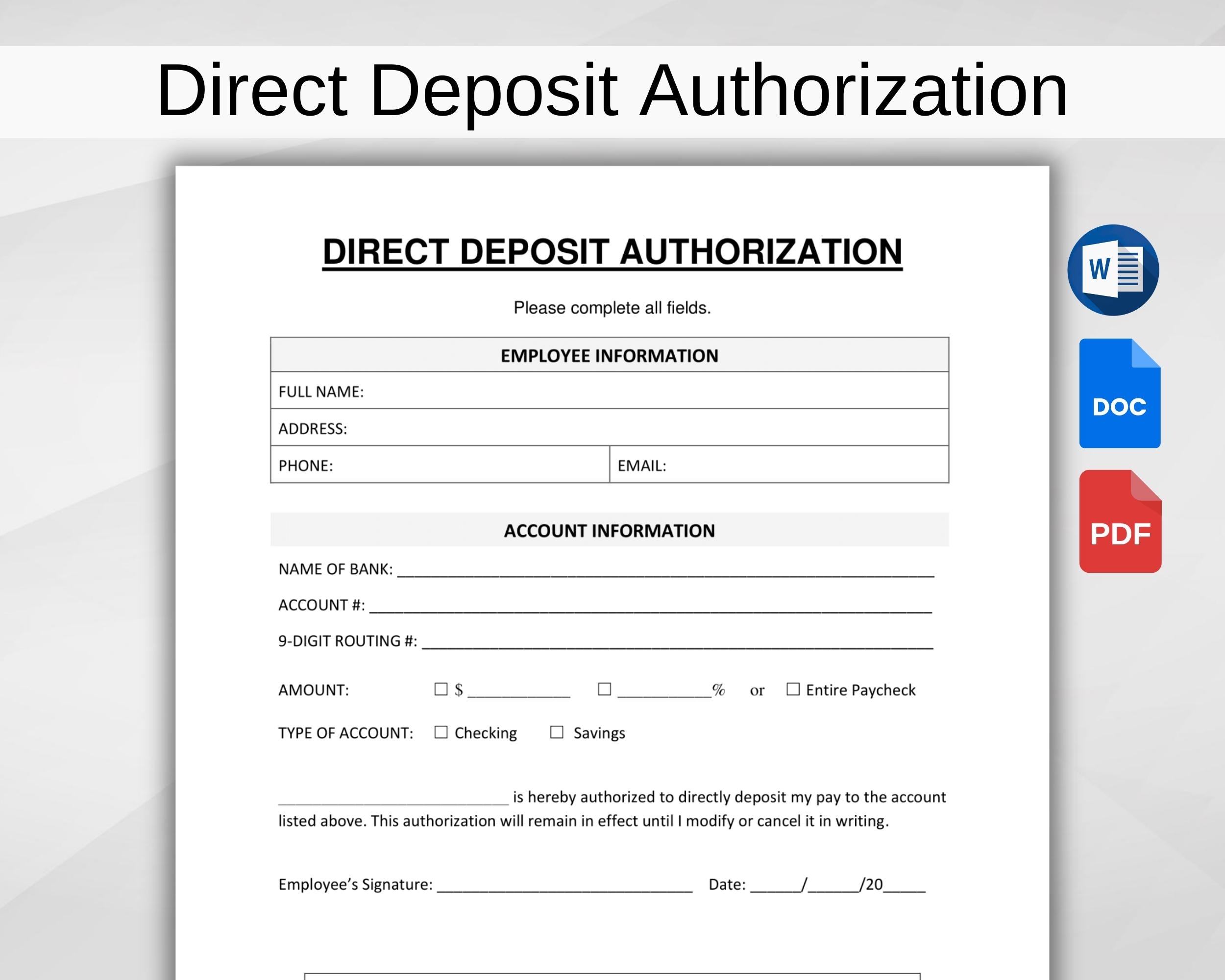 Printable Blank Direct Deposit Form