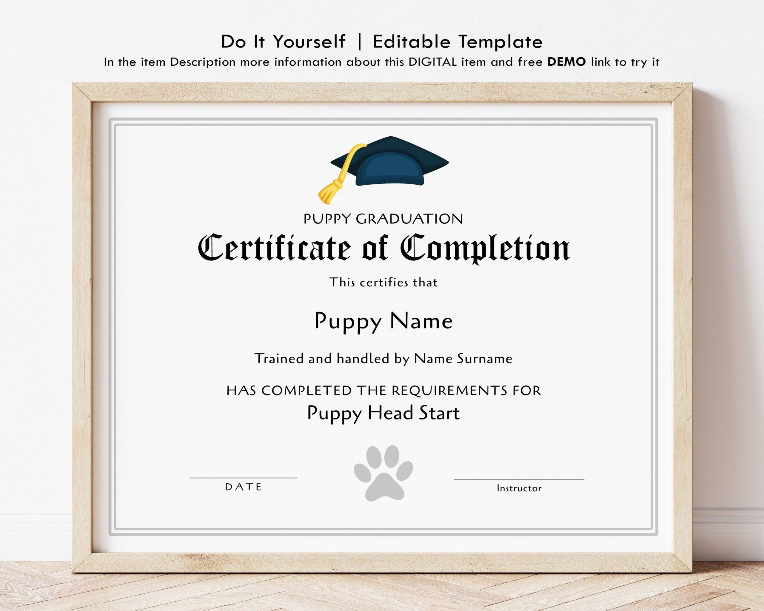 Dog Training Certificate Template Editable Puppy Graduation Certificate Puppy School Certificate Of Completion Download Jet056 Etsy