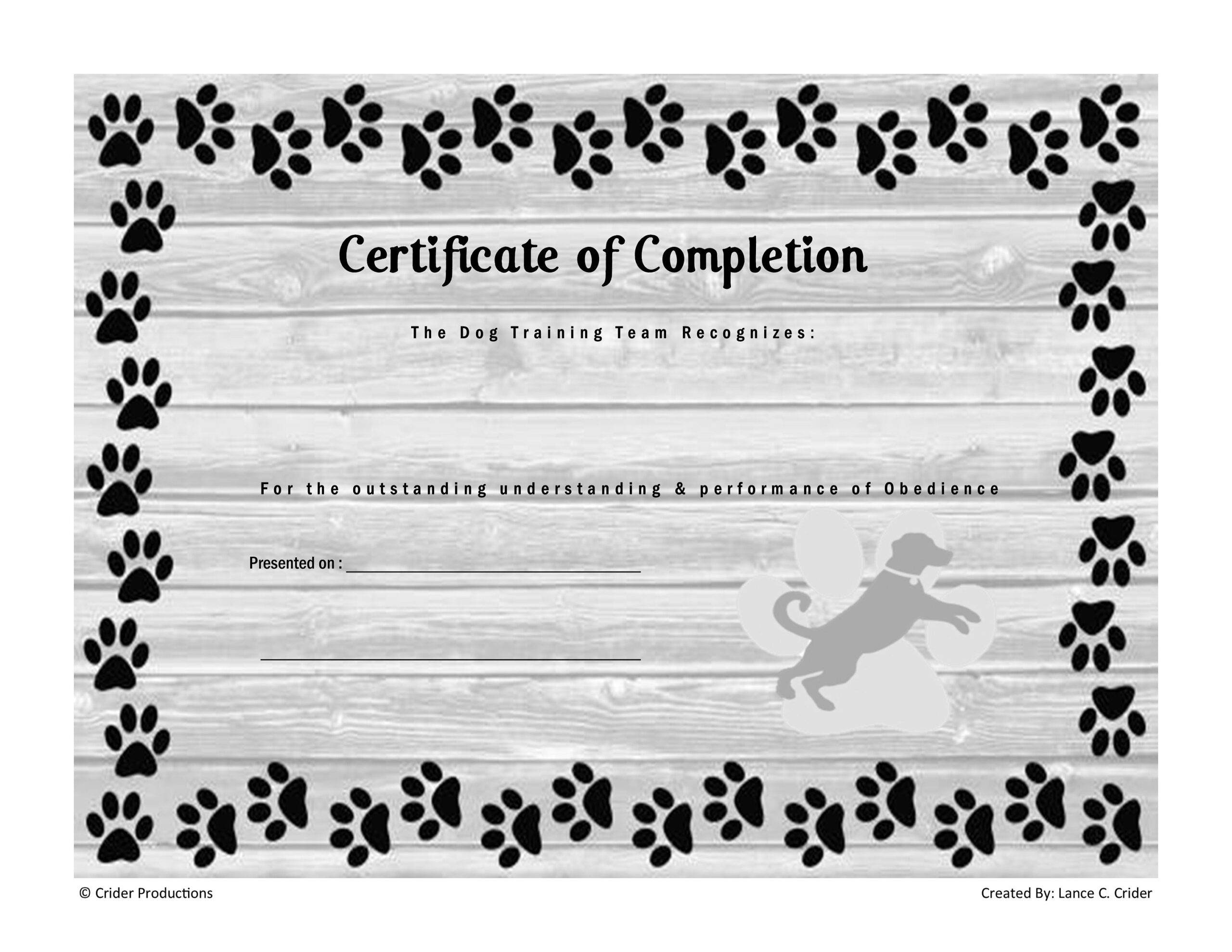 Blank Printable Dog Graduation Certificate