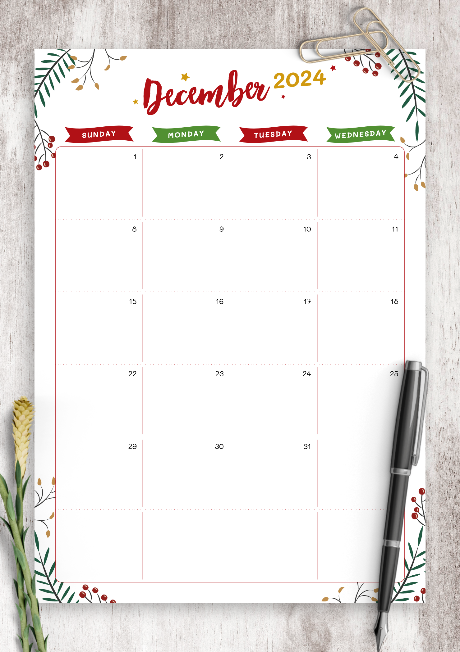Blank December Calendar Printable