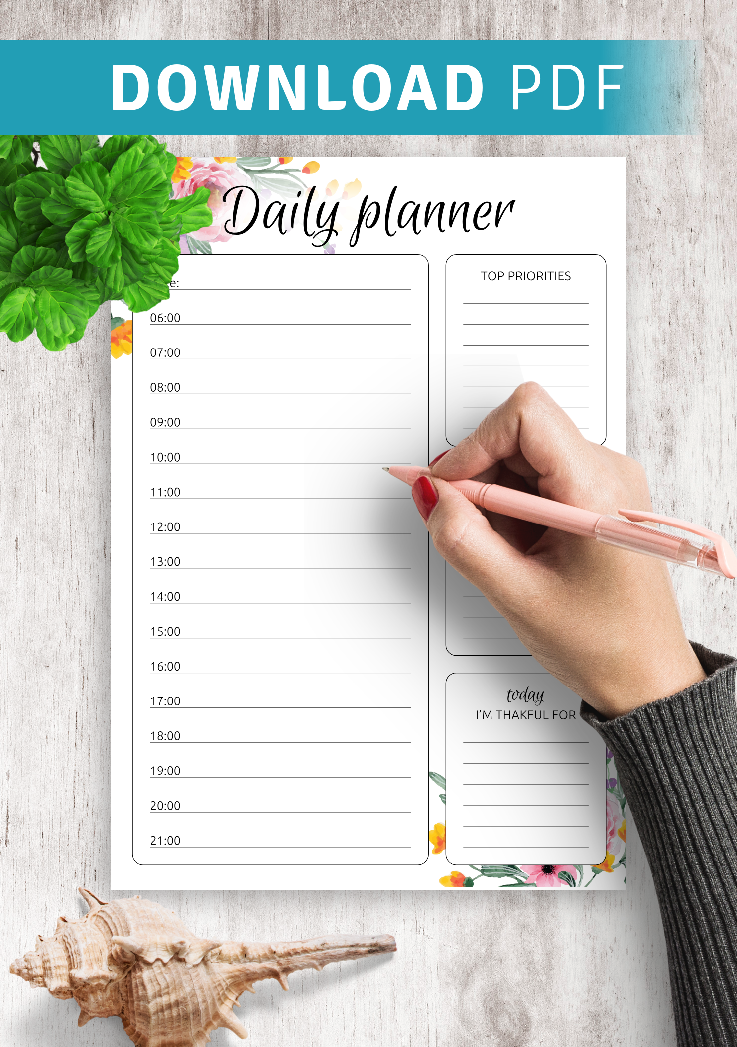 Download Printable Daily Hourly Planner With Flowers PDF