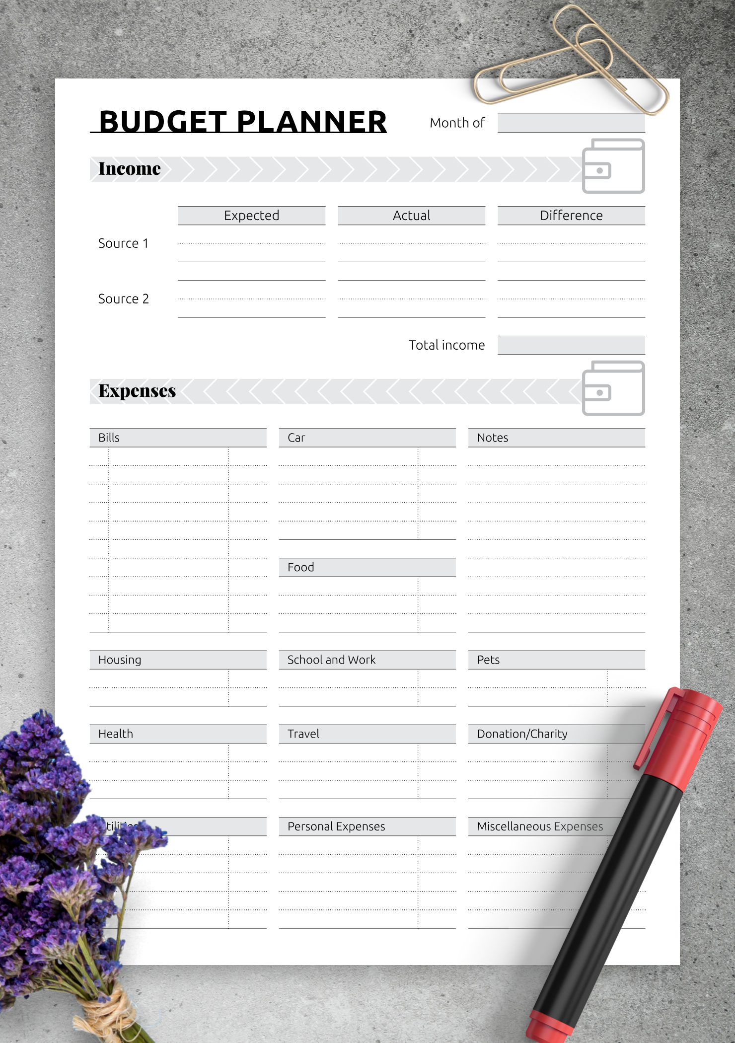 Income And Expenses Blank Form Printable