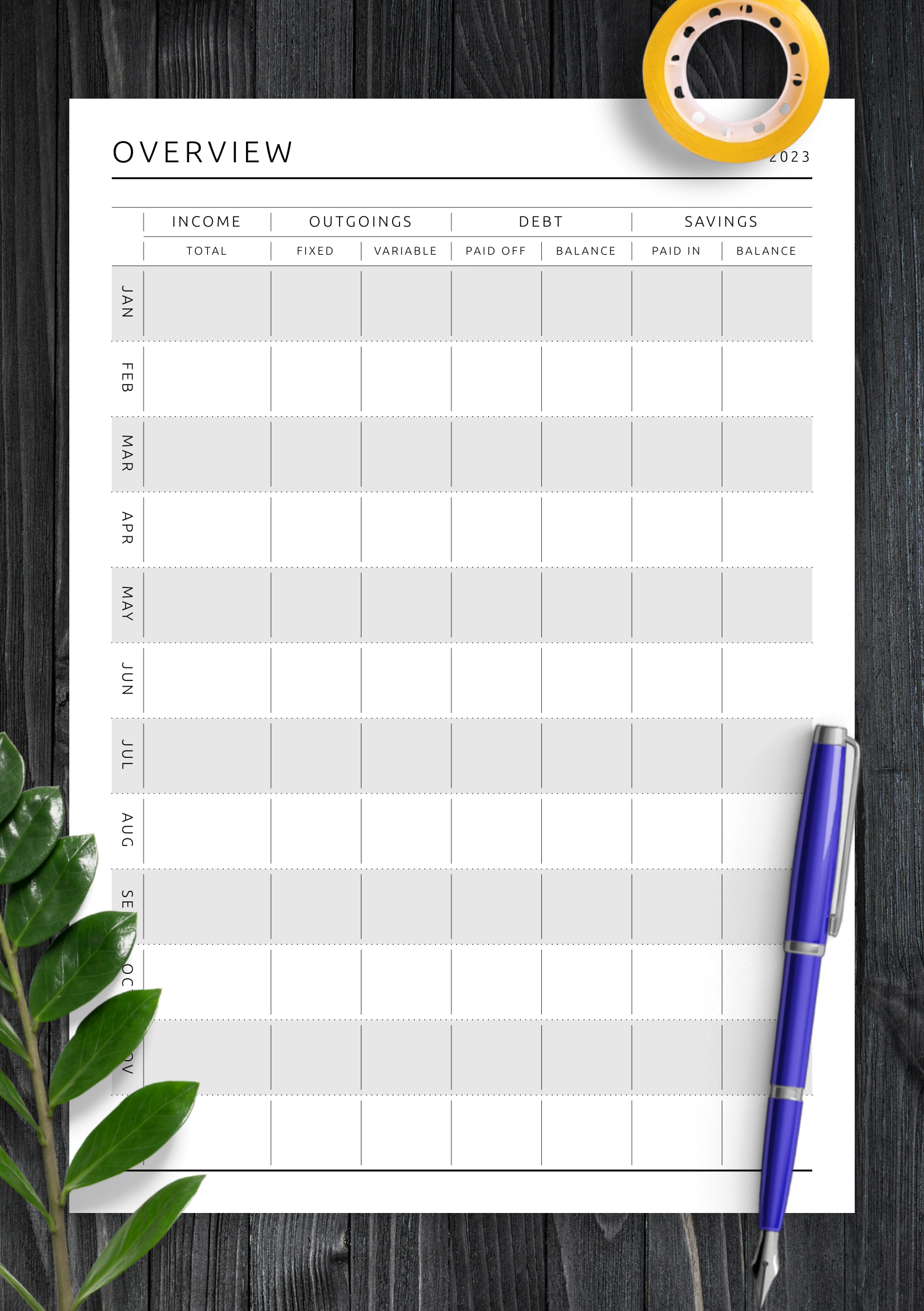 Download Printable Yearly Budget Overview Template PDF