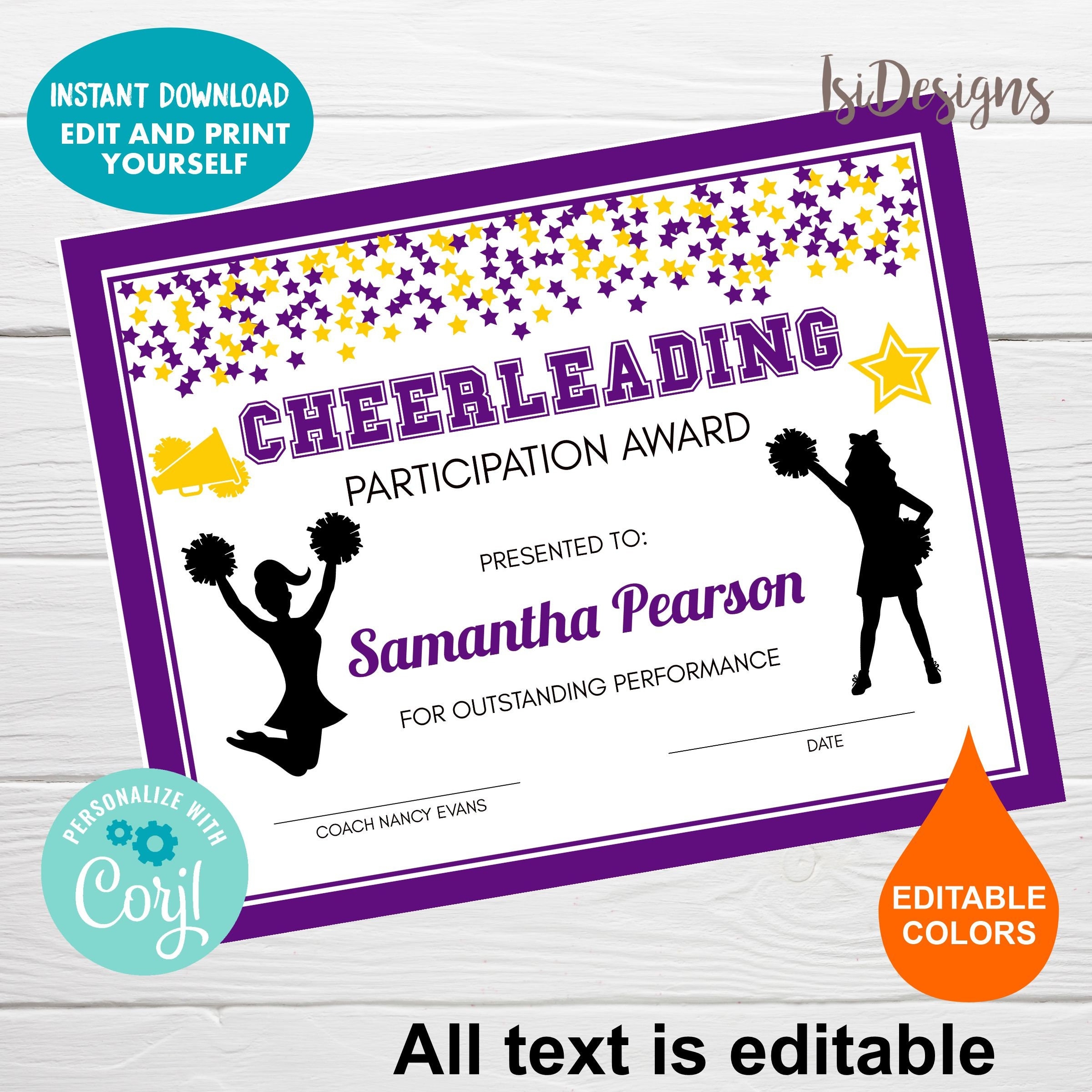 Blank Cheerleading Certificate Printable