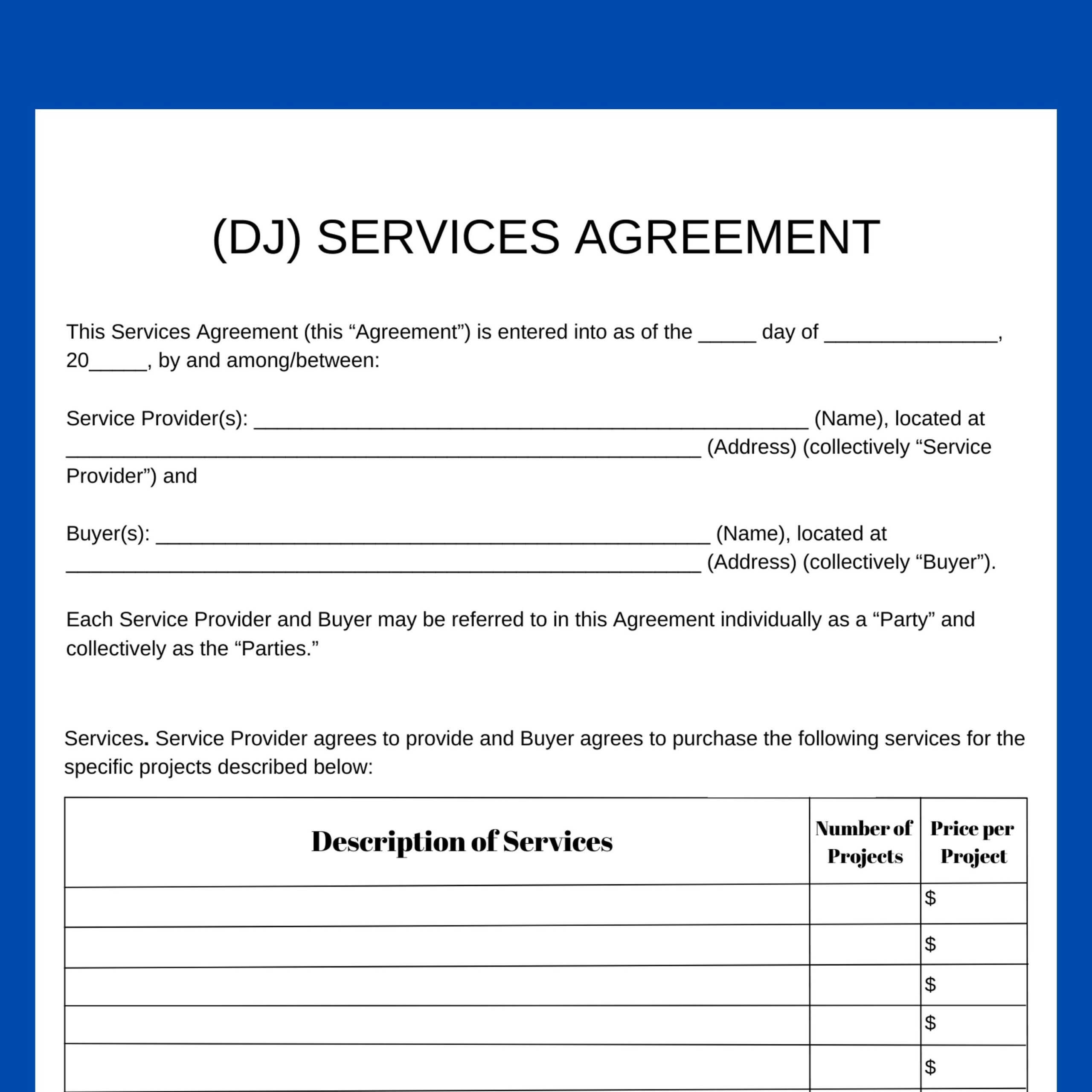 Editable DJ Service Agreement Canva Template Etsy