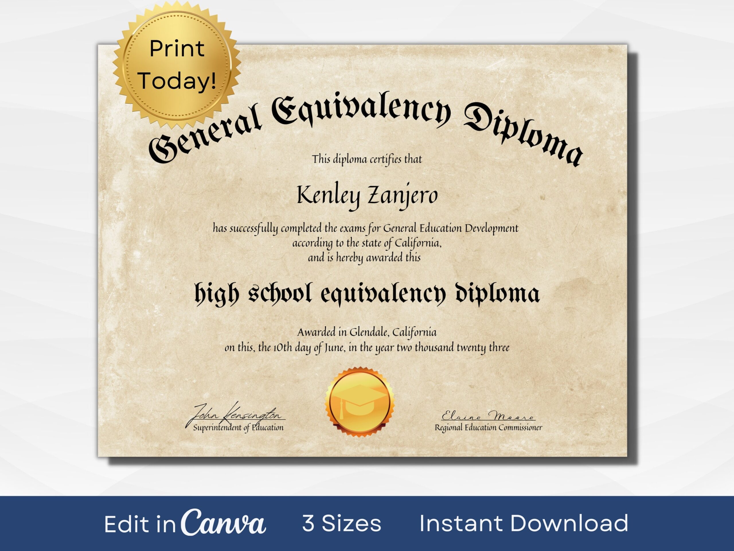 EDITABLE GED Certificate Template Printable High School Diploma Keepsakes And Milestones A4 US Letter 14x11 In Instant Download Etsy
