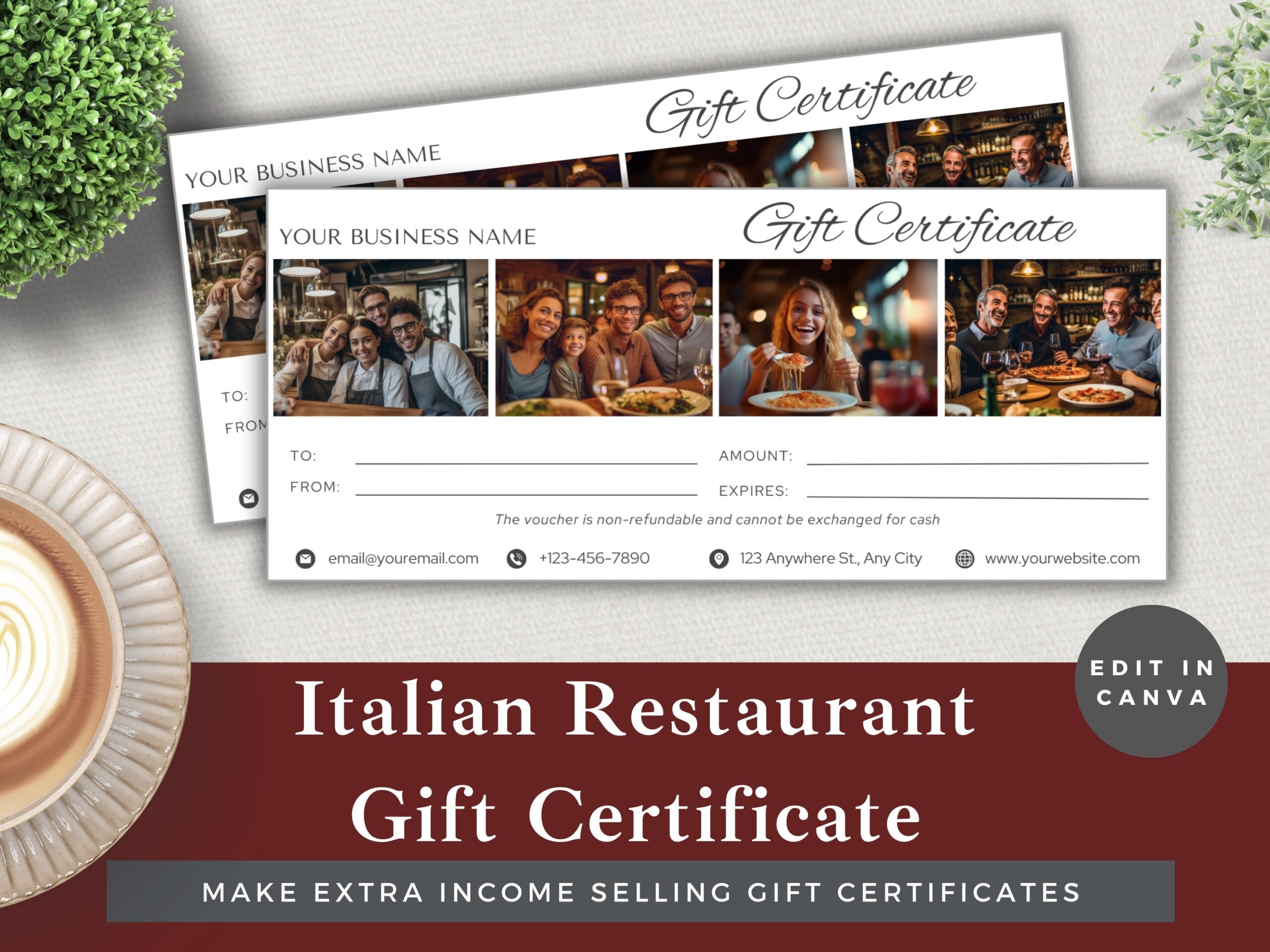 Editable Gift Certificate Italian Restaurant Edit Template In Canva Instant Download Luxury Small Business Customer Voucher Italian Etsy Ireland