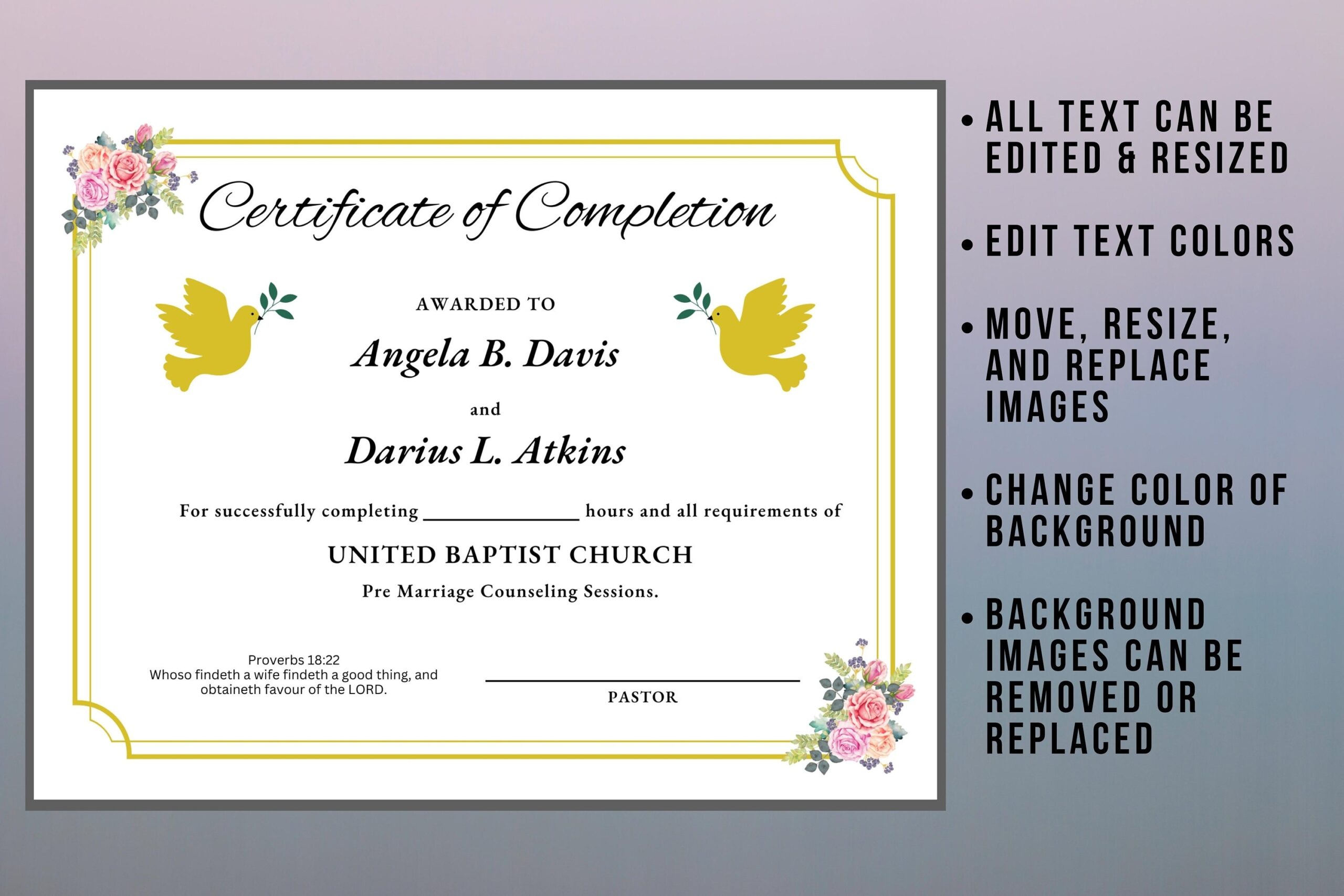 Editable Premarital Counseling Certificate Of Completion Pre Marriage Wedding Certificate Template Edit In Canva Etsy Canada