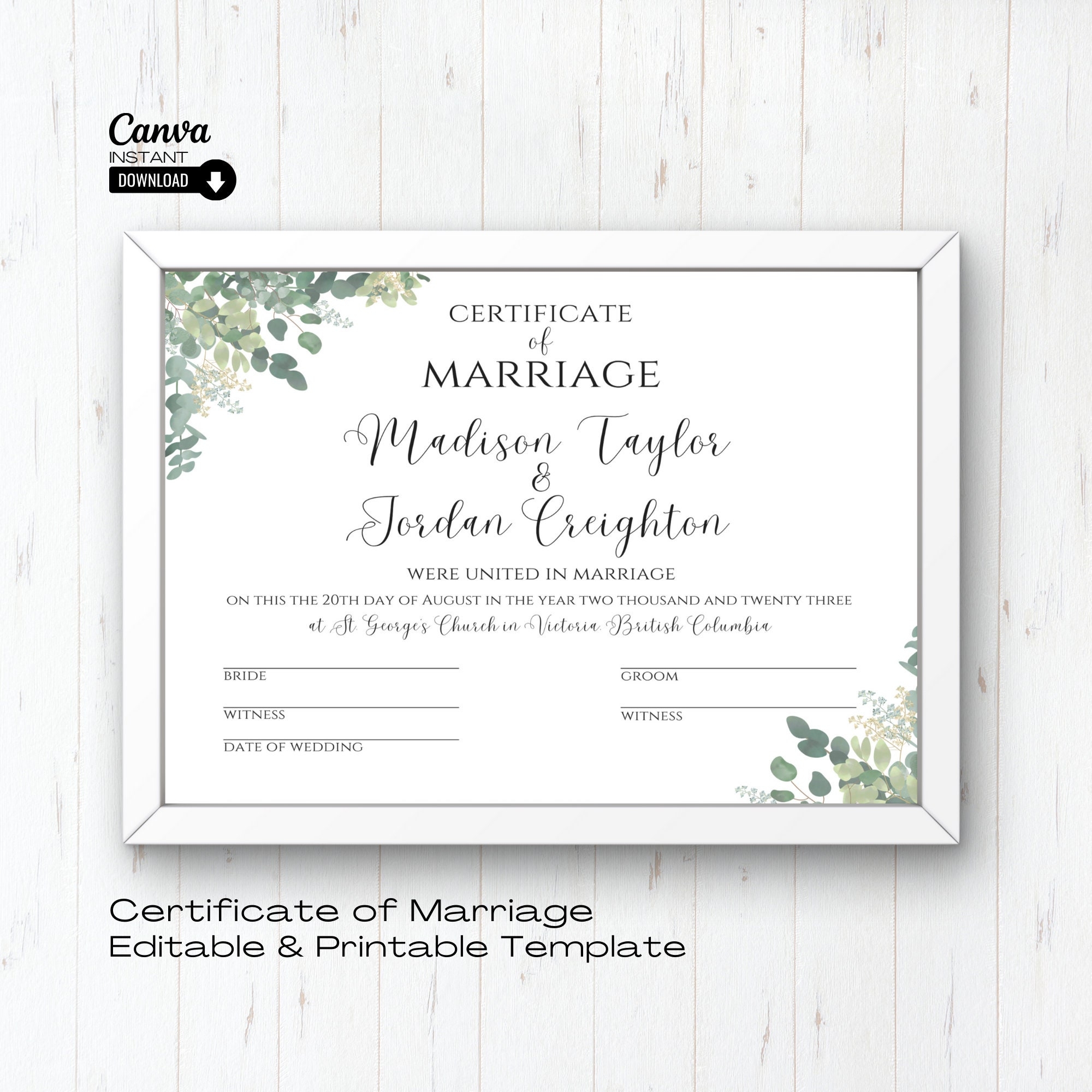 Printable Blank Marriage Certificate