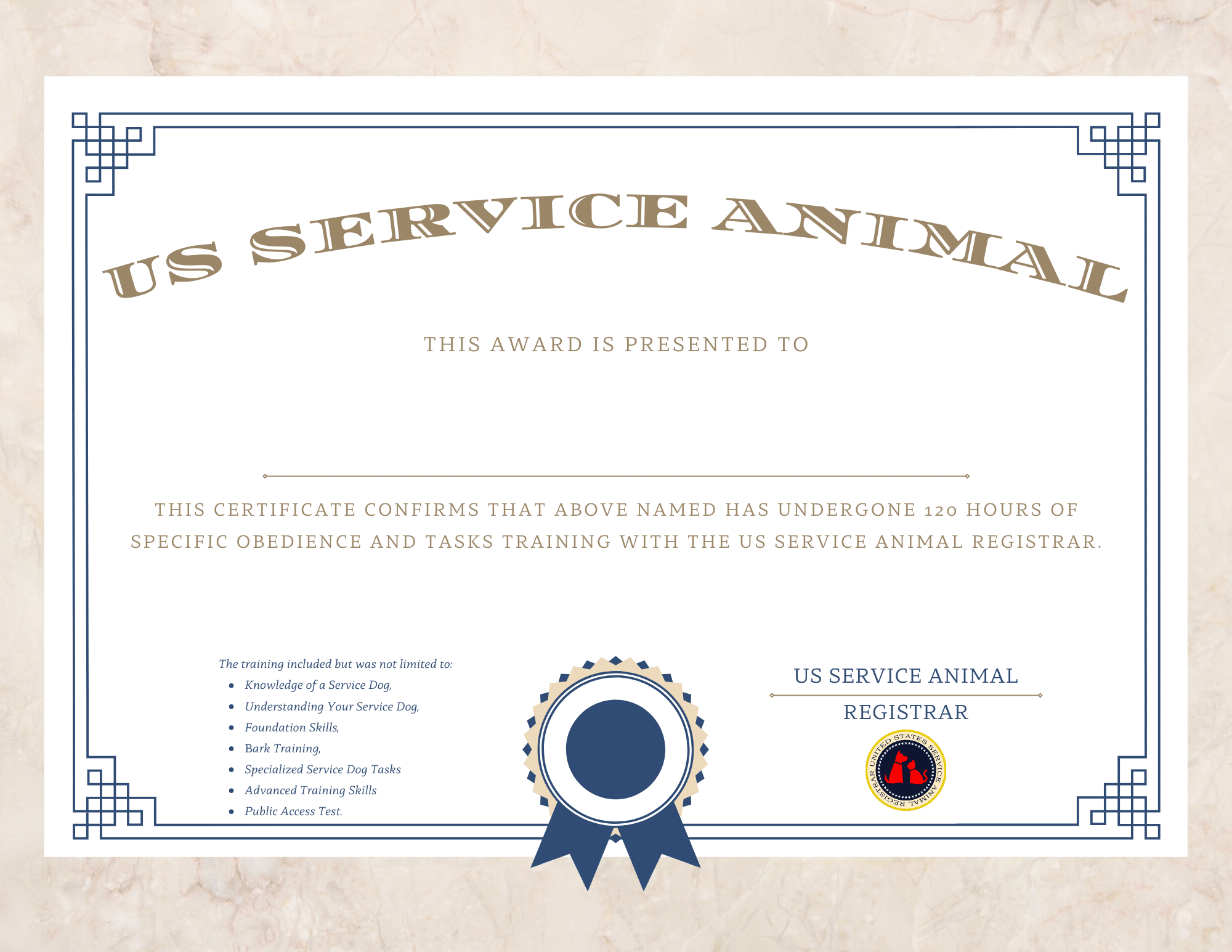 Elegant And Classy Printable School Certificate 1 US Service Animal Registrar