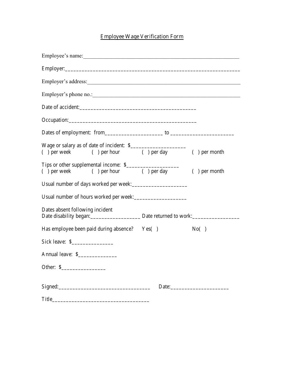 Printable Blank Employment Verification Form