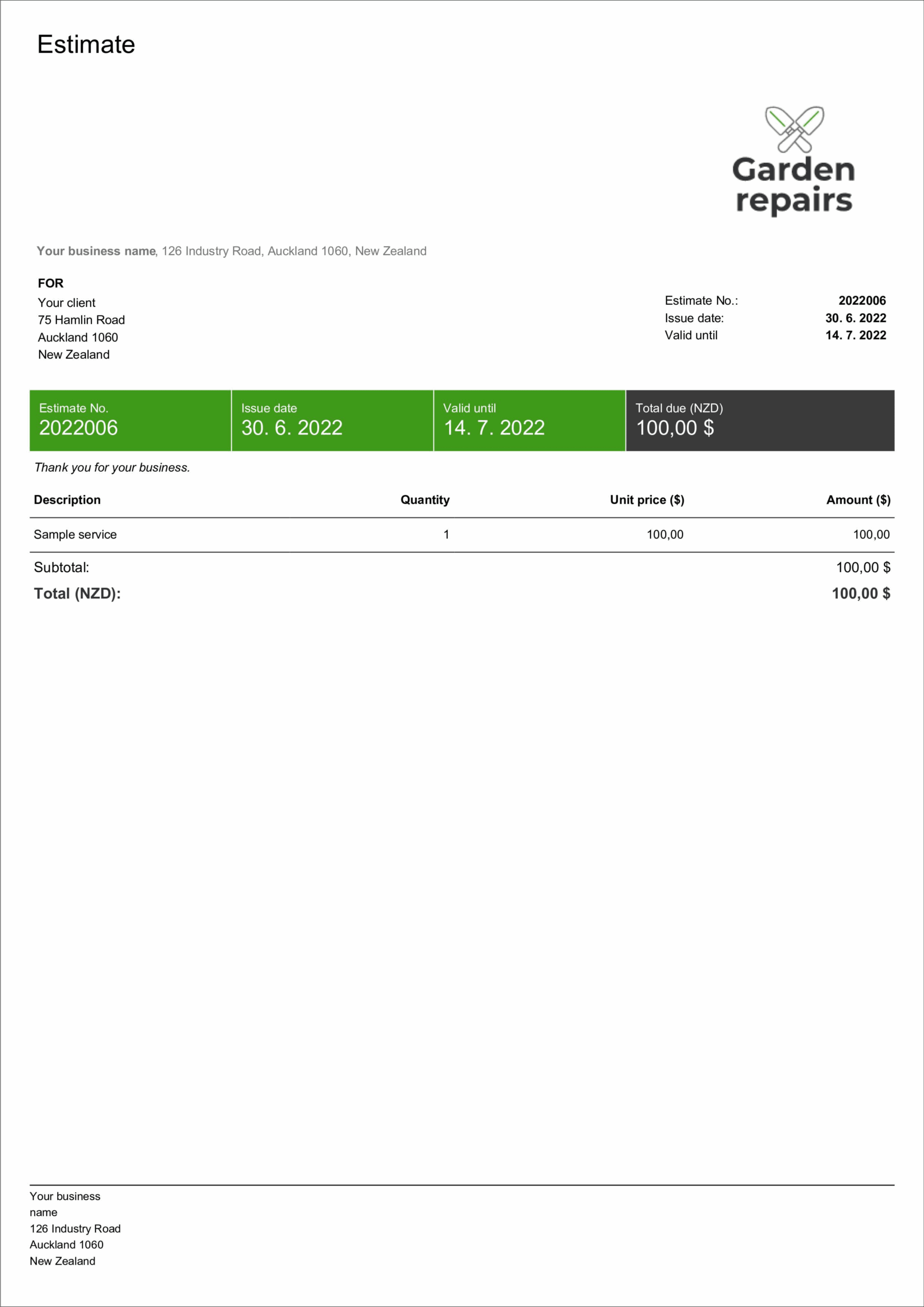 Free Printable Blank Estimate Forms