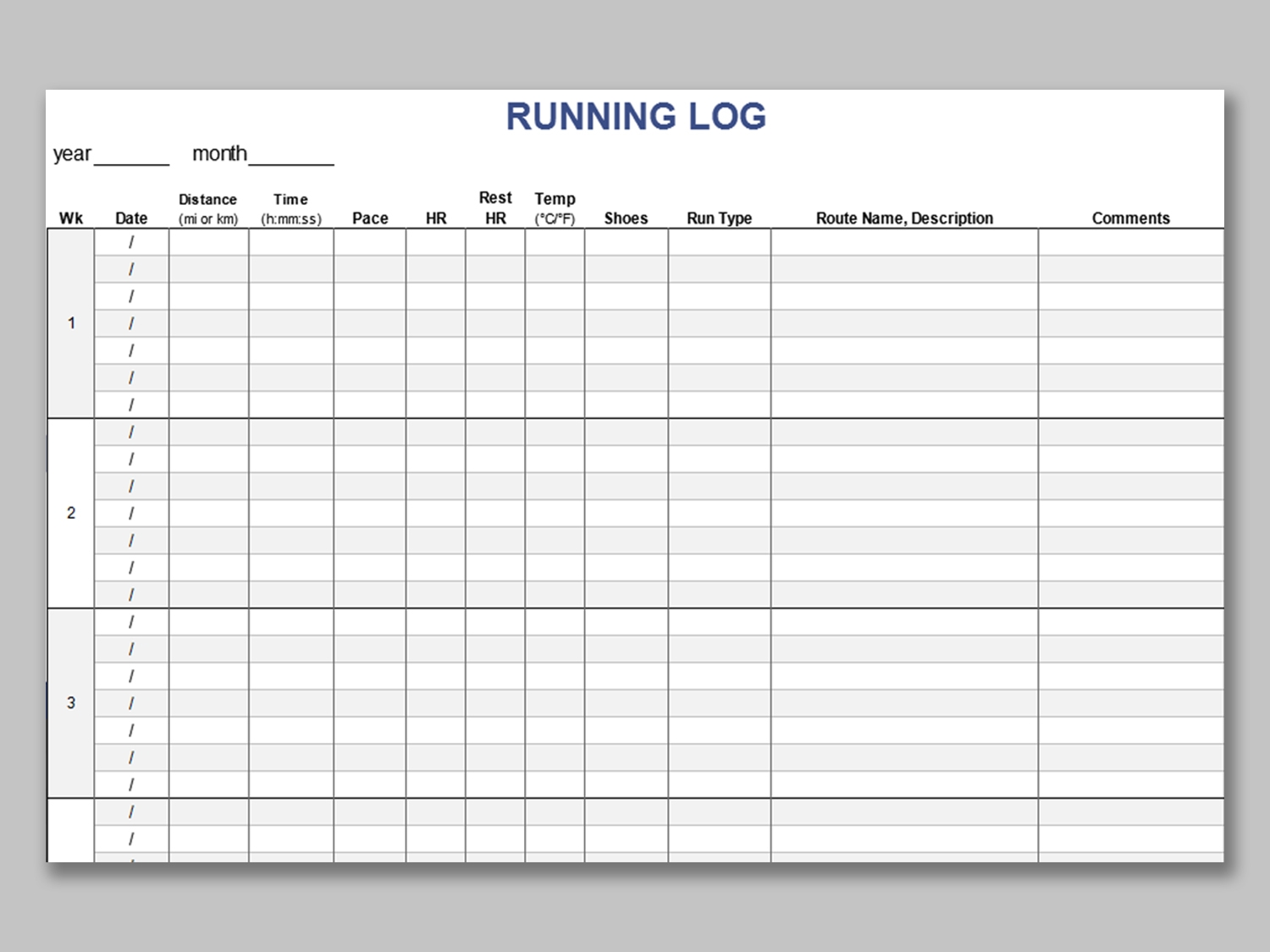 EXCEL Of Simple Running Log Record xlsx WPS Free Templates