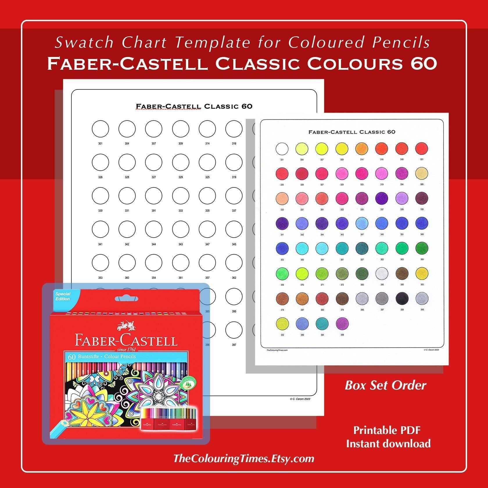 Fabercastell Classic Colours 60 Swatch Template Printable PDF Blank Colour Chart For Coloured Pencils Etsy New Zealand