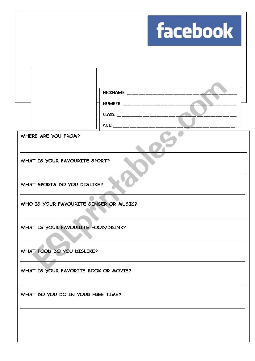 Blank Facebook Profile Template Printable