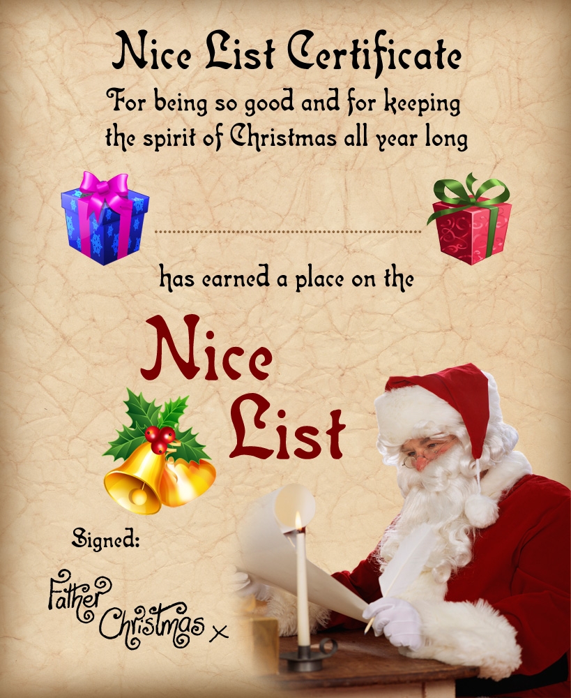 Printable Blank Nice List Certificate