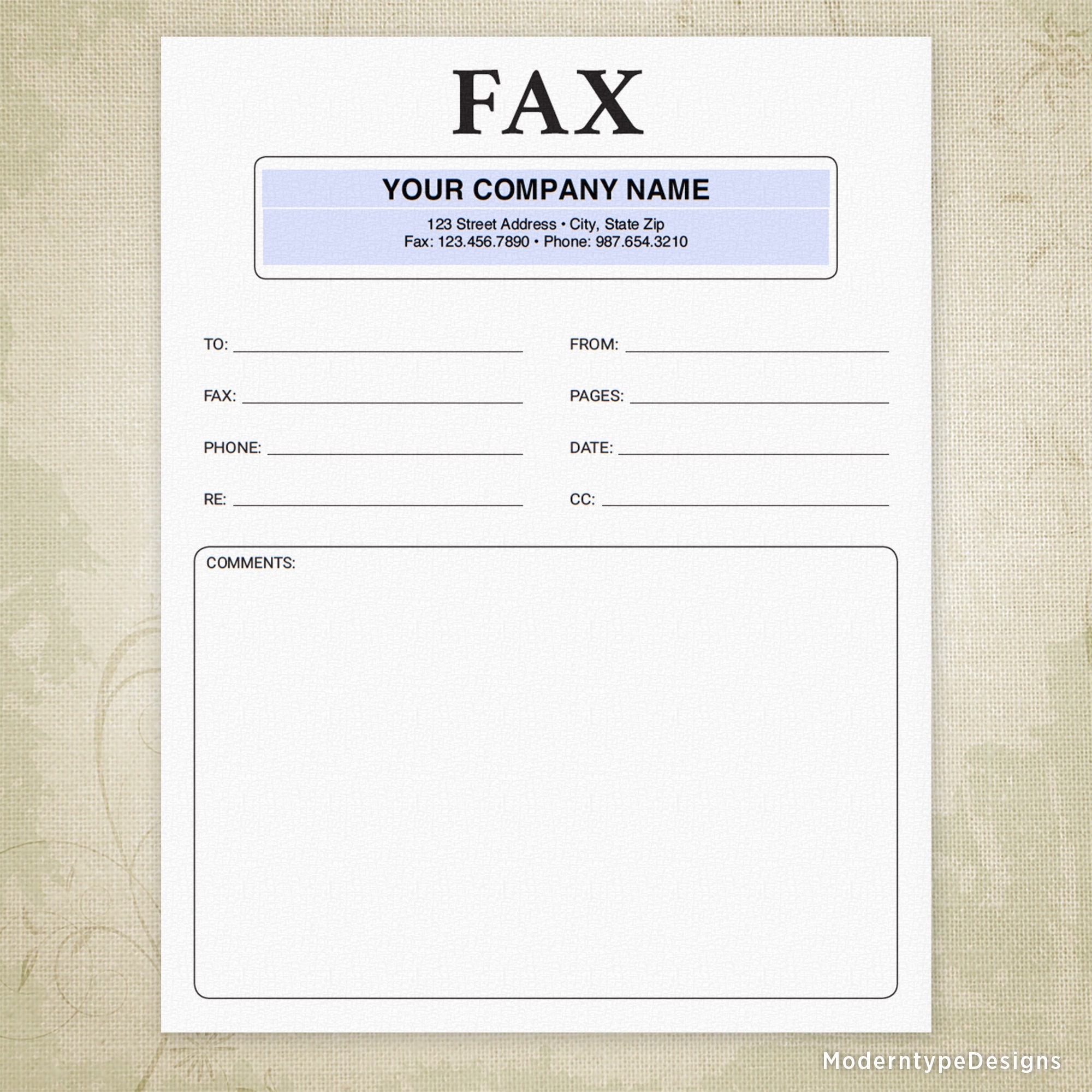 Fax Cover Sheet Printable Form Editable Facsimile Page For Faxing Custom Digital File Instant Download Fcs001 Etsy