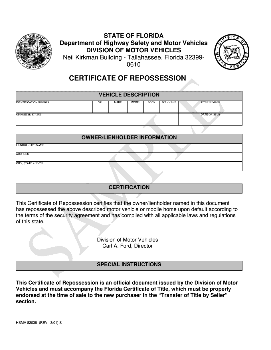 Florida Repo Affidavit Fill Online Printable Fillable Blank