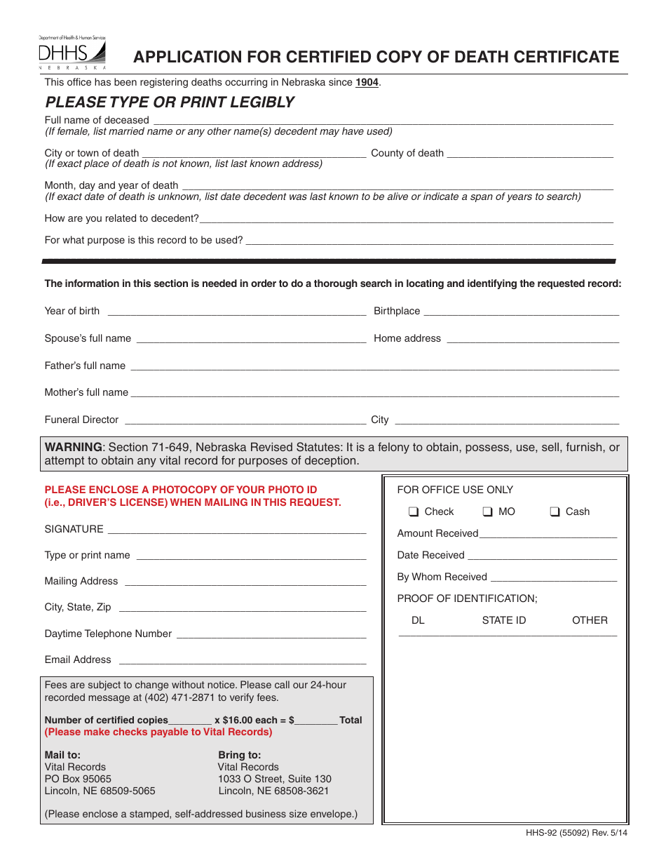 Form HHS 92 55092 Fill Out Sign Online And Download Fillable PDF Nebraska Templateroller