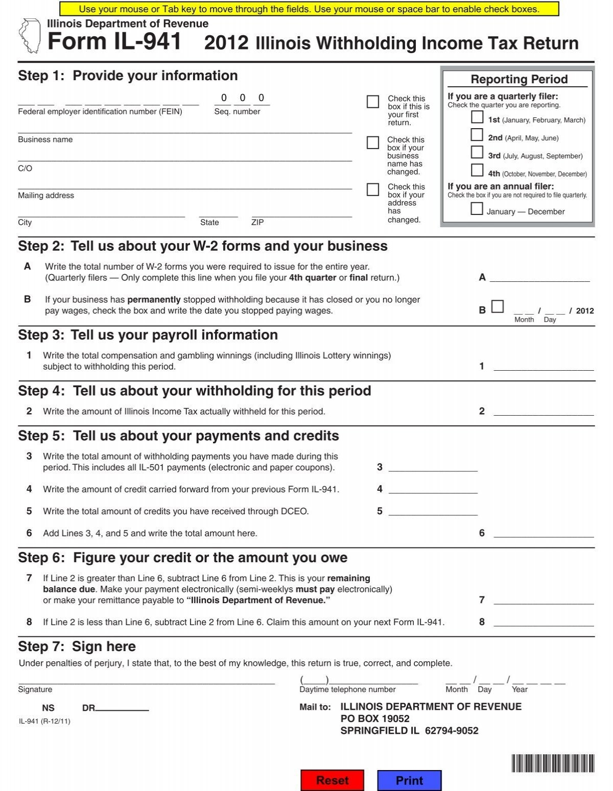 Form IL 941 Illinois Department Of Revenue