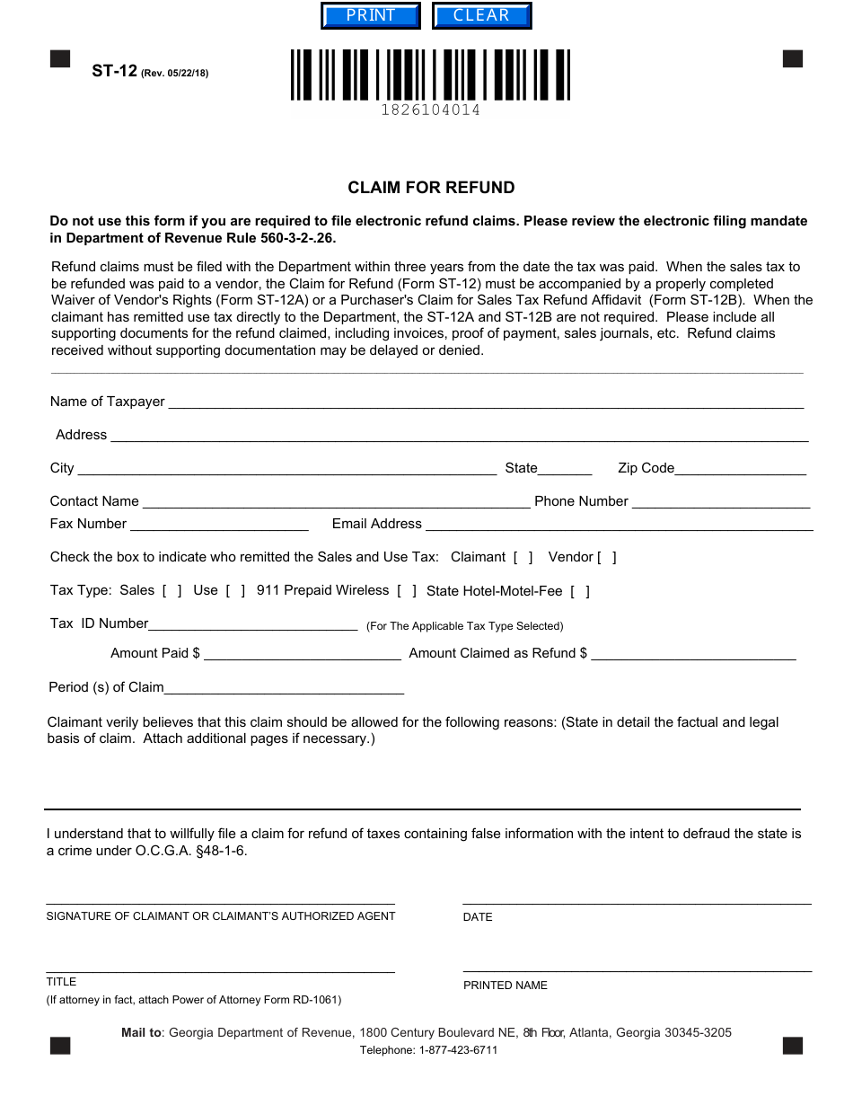 Form ST 12 Fill Out Sign Online And Download Fillable PDF Georgia United States Templateroller