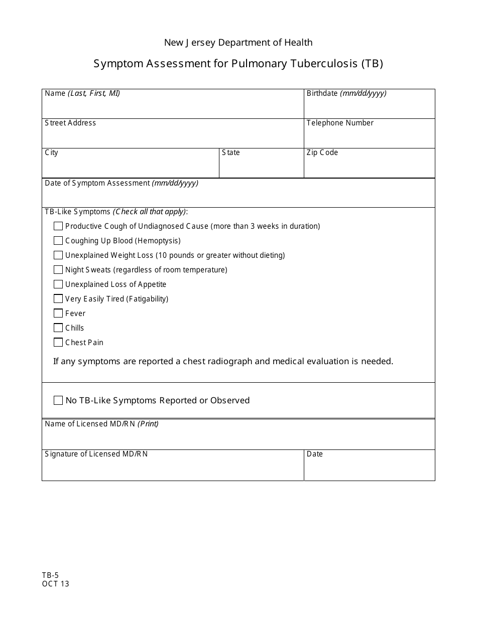 Blank Tb Test Form Printable