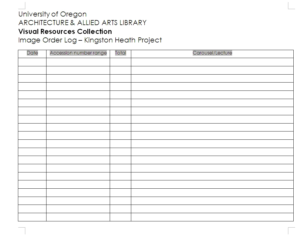 Forms Accession Number Log