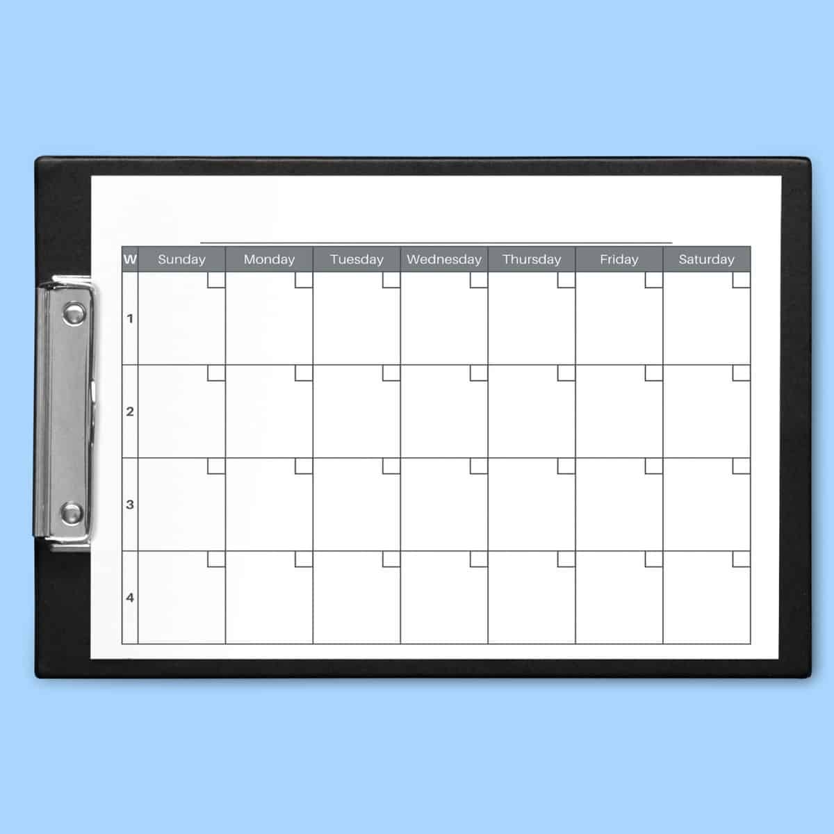 Free 4 Week Calendar Printable Blank Template