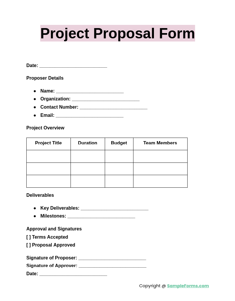 FREE 41 Proposal Form Samples PDF MS Word Google Docs Excel