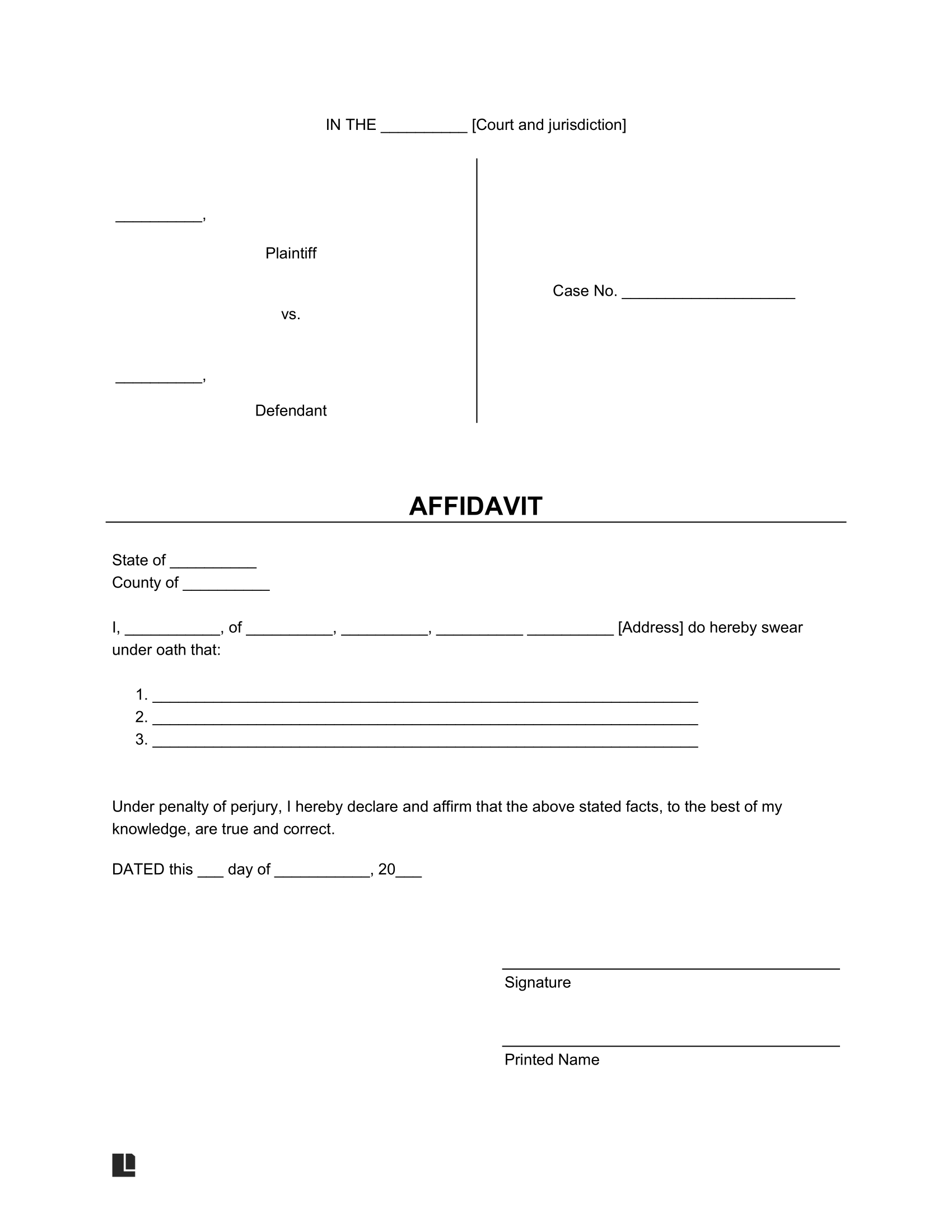 Free Printable Blank Pennsylvania Affidavit Form Free Printable Blank Pennsylvania Affidavit Form