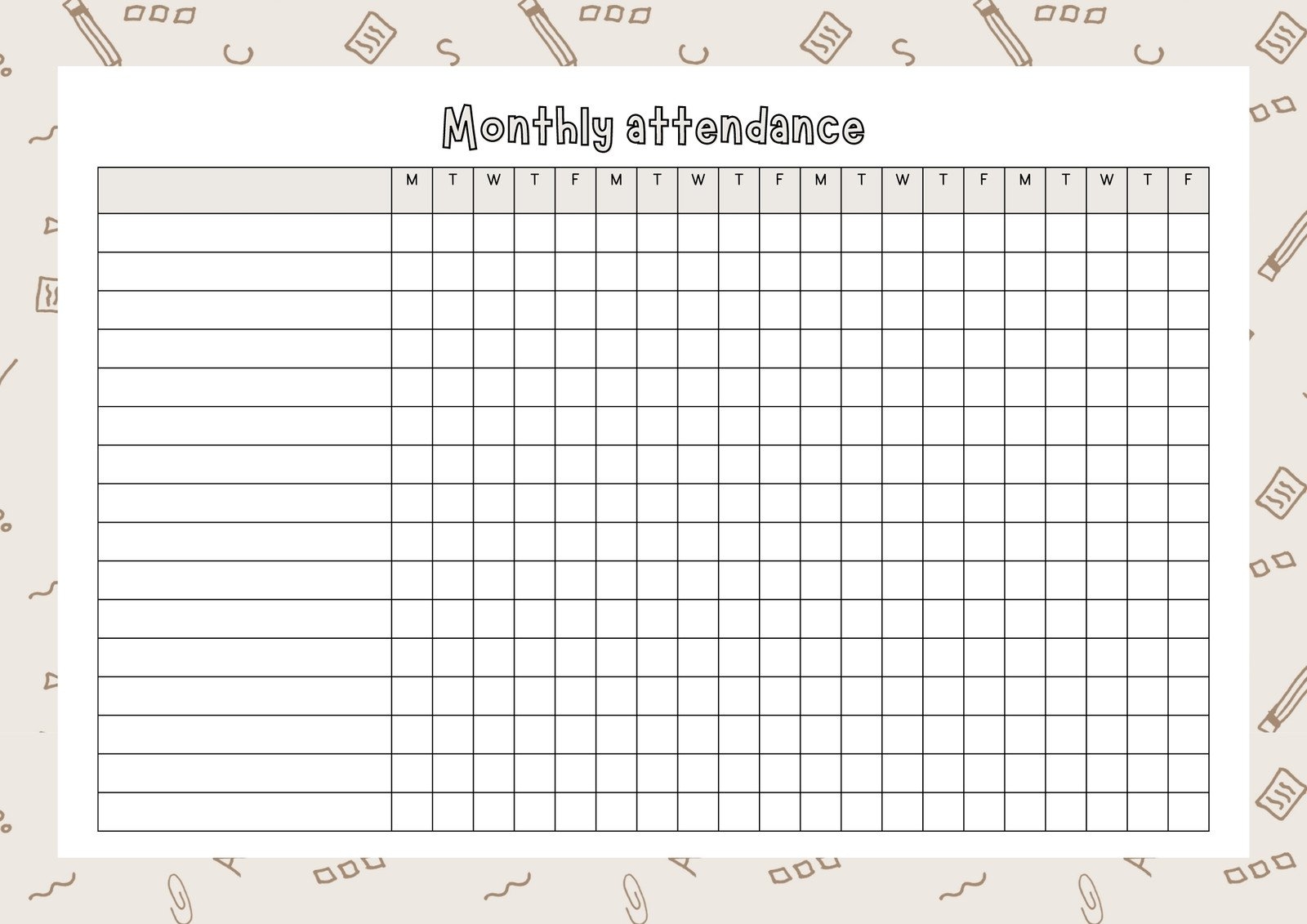 Blank Attendance Form Printable