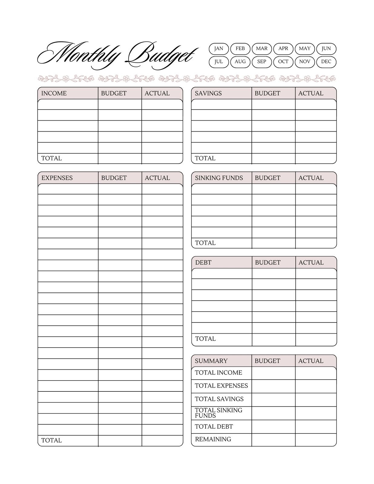 Blank Budget Worksheet Printable