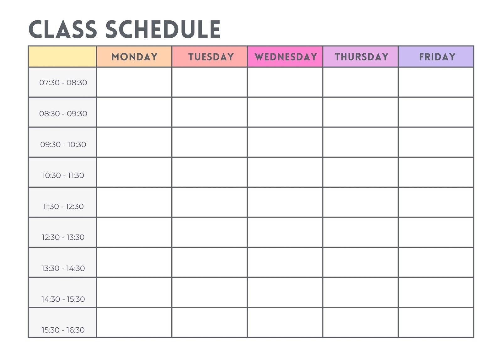 Free And Customizable Timetable Templates