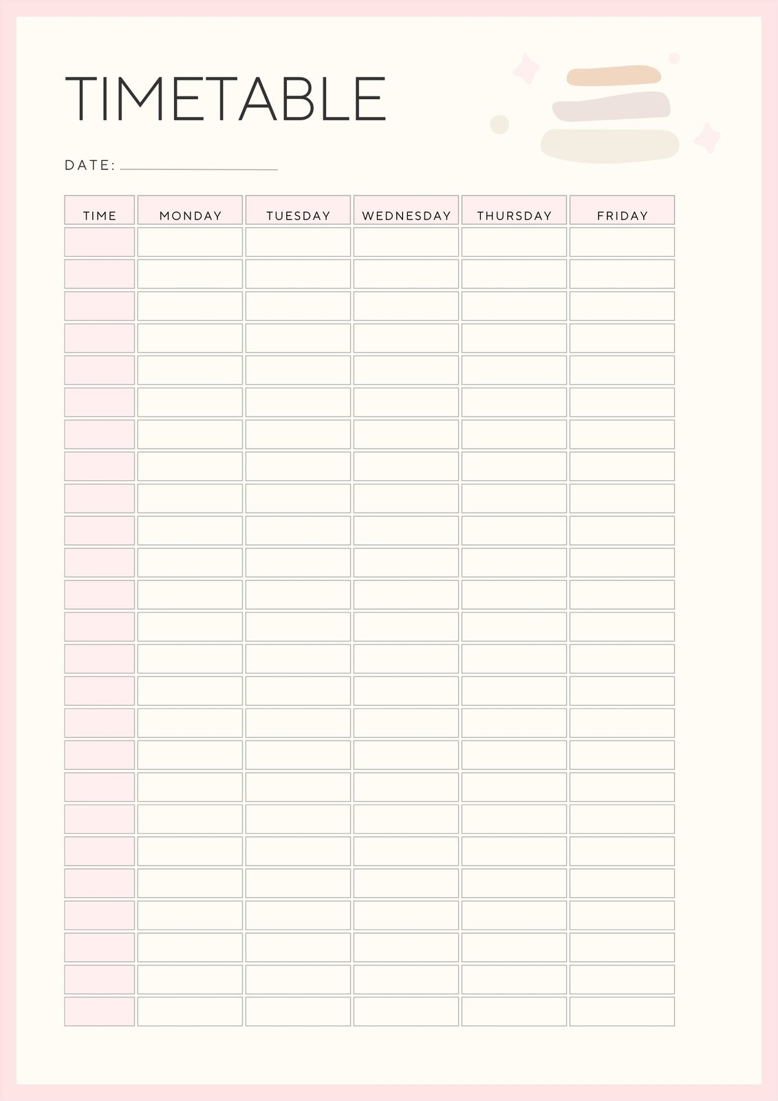 Printable Blank Schedule Form