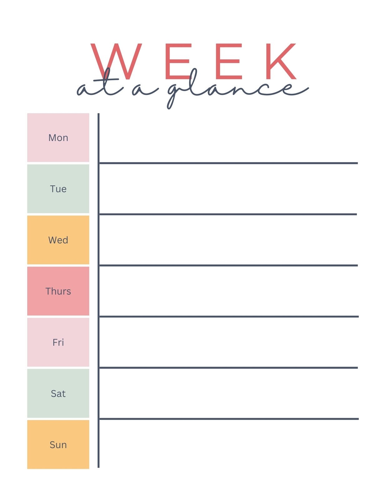 Girly Blank Weekly Calendar Printable