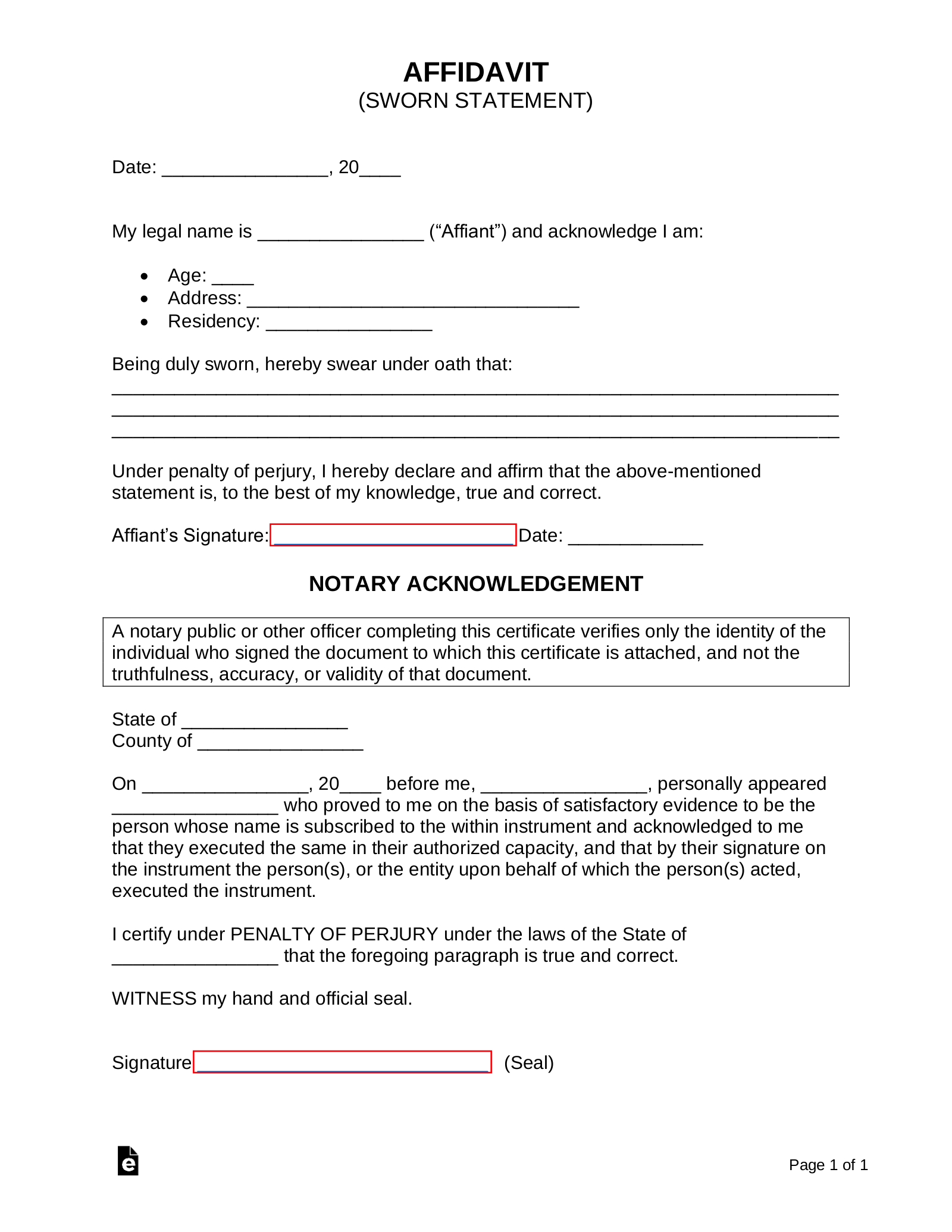 Free Blank Affidavit Templates 17 PDF Word EForms