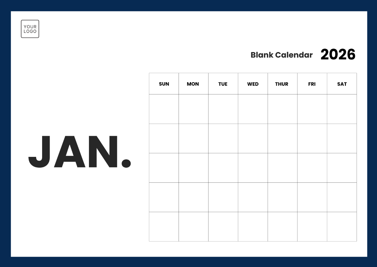 Free Blank Calendar 2026 Template To Edit Online