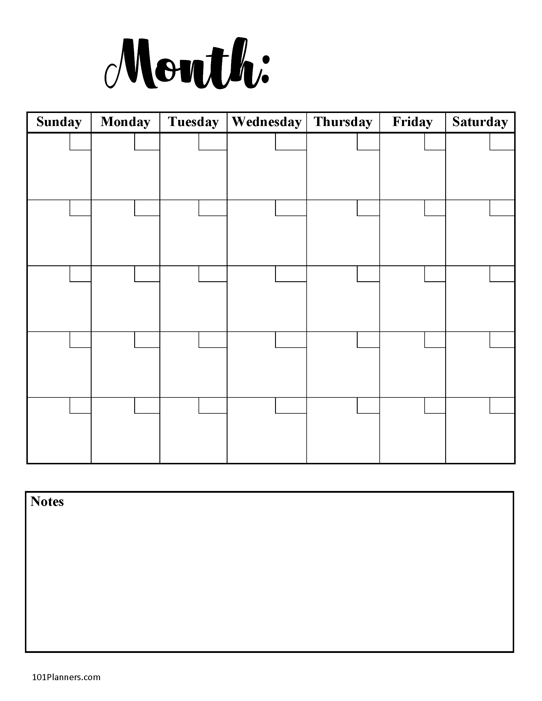 30 Day Blank Calendar Printable